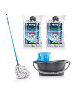 XL Dual Action Microfibre &amp; Cotton Mop with 2 Extra Refills and Bucket &amp; Wringer