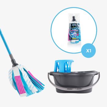 3 in 1 Power Clean Strip Mop with Bucket & Wringer and head refill